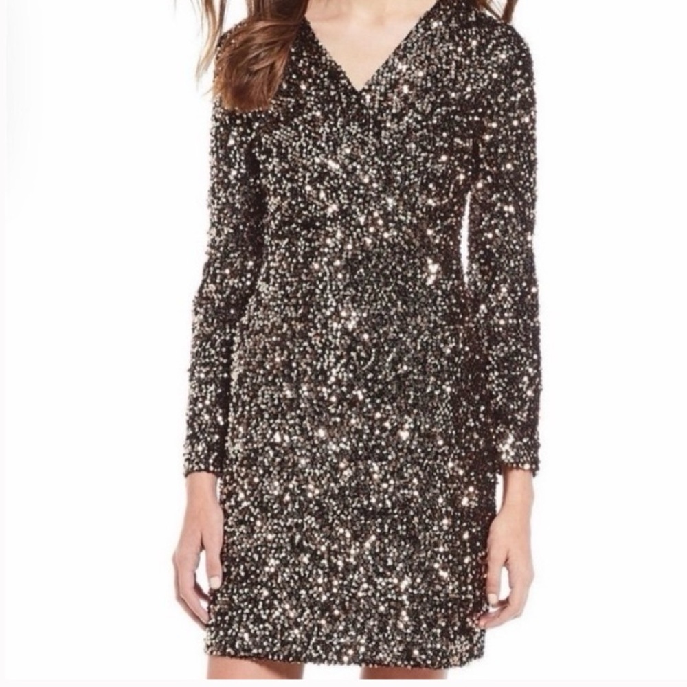 Sam Edelman Black and Brown Sequin Long Sleeve Dress